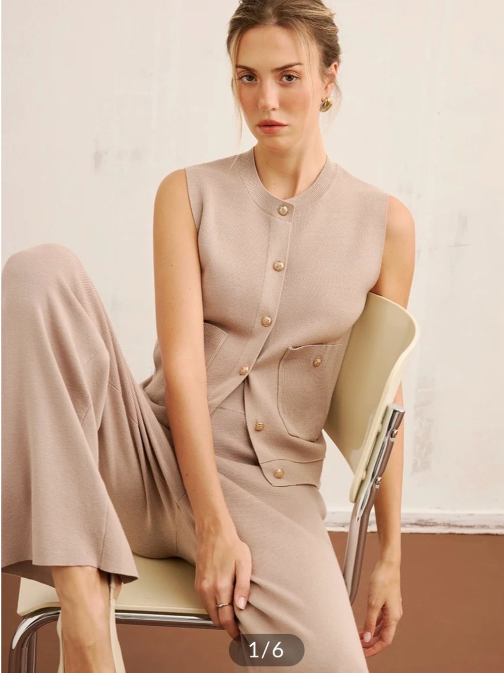 Commense Knit Vest & Wide Leg Pants Set